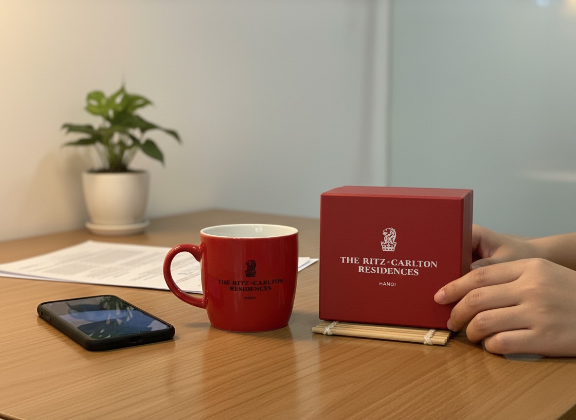 Cốc Sứ In Logo Bát Tràng Men Đỏ 300ml - Quà Tặng Doanh Nghiệp