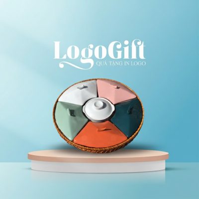 Khay mứt quà tặng in logo 5 cánh cát tường men màu LG-KM08
