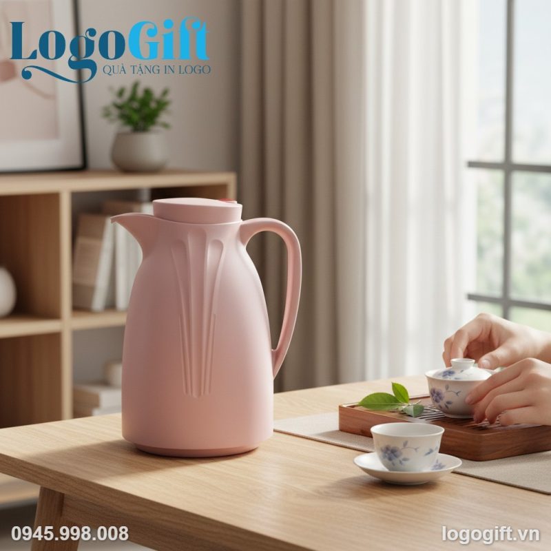 Phích giữ nhiệt quà tặng in logo Rạng Đông 1.5L màu hồng LG-PGN09
