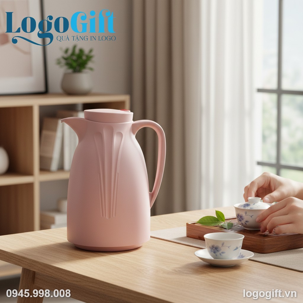 Phích giữ nhiệt quà tặng in logo Rạng Đông 1.5L màu hồng LG-PGN09