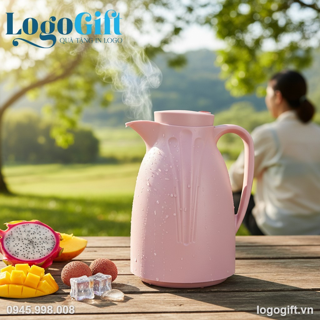 Phích giữ nhiệt quà tặng in logo Rạng Đông 1.5L màu hồng LG-PGN09