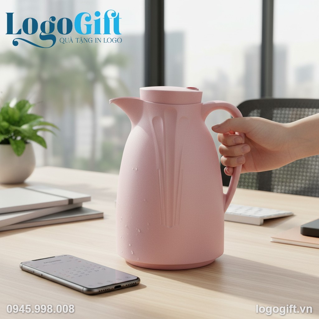 Phích giữ nhiệt quà tặng in logo Rạng Đông 1.5L màu hồng LG-PGN09