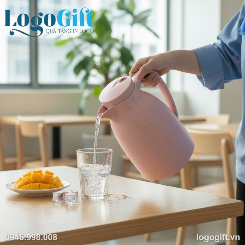 Phích giữ nhiệt quà tặng in logo Rạng Đông 1.5L màu hồng LG-PGN09