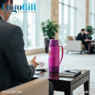 Phích giữ nhiệt quà tặng in logo Rạng Đông có quai cầm 450ml LG-PGN06