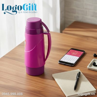 Phích giữ nhiệt quà tặng in logo Rạng Đông có quai cầm 450ml LG-PGN06