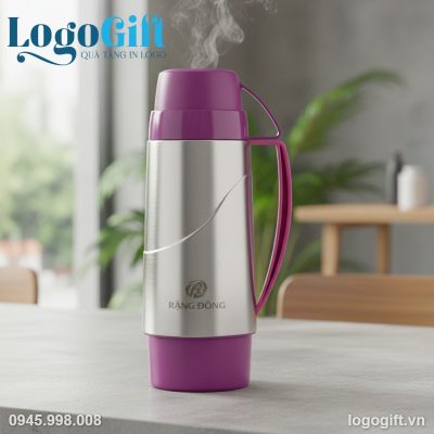 Phích giữ nhiệt quà tặng in logo Rạng Đông có quai cầm 450ml LG-PGN06