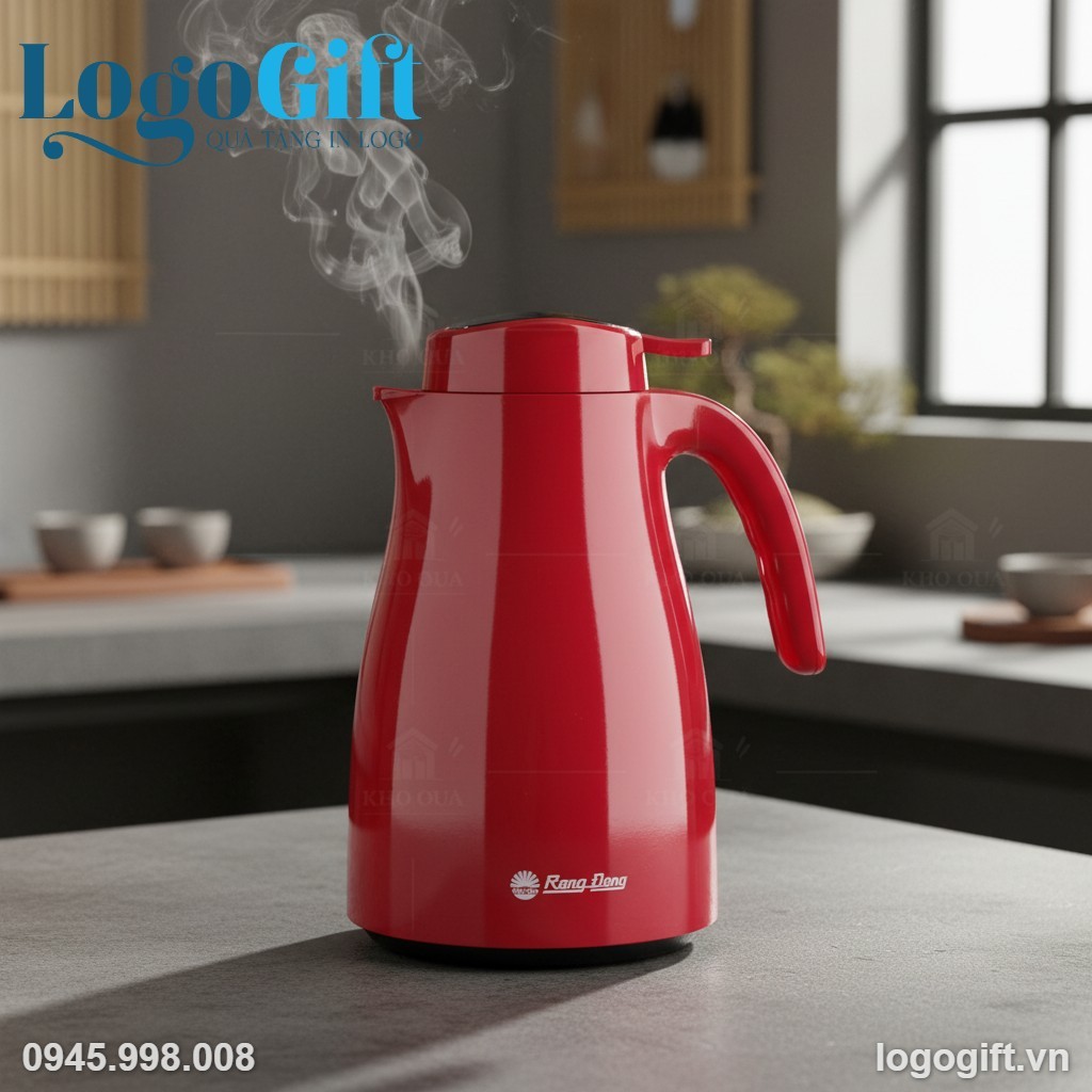 Phích giữ nhiệt Rạng Đông quà tặng in logo 1.5L màu đỏ LG-PGN08