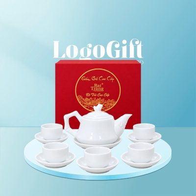Bộ ấm chén quà tặng in logo men sứ trắng dáng trúc in hoạ tiết theo yêu cầu LG-AC45 - Ảnh đại diện