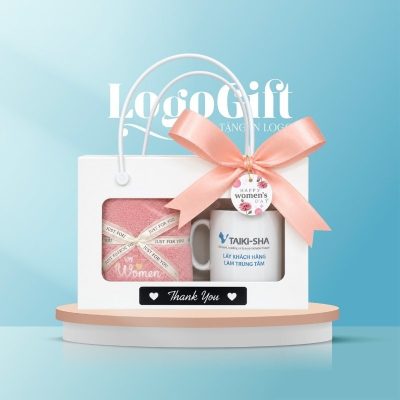 Bộ giftset quà tặng in logo 2 món gồm khăn bông và cốc sứ LG-BGS19 - Ảnh đại diện