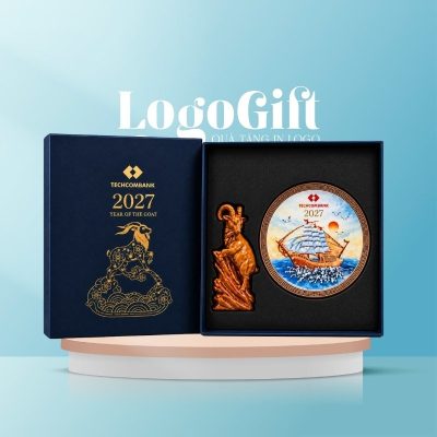 Bộ giftset quà tặng in logo 2 món gồm tượng linh vật dê và đĩa sứ biểu trưng LG-BGS13 - Ảnh đại diện